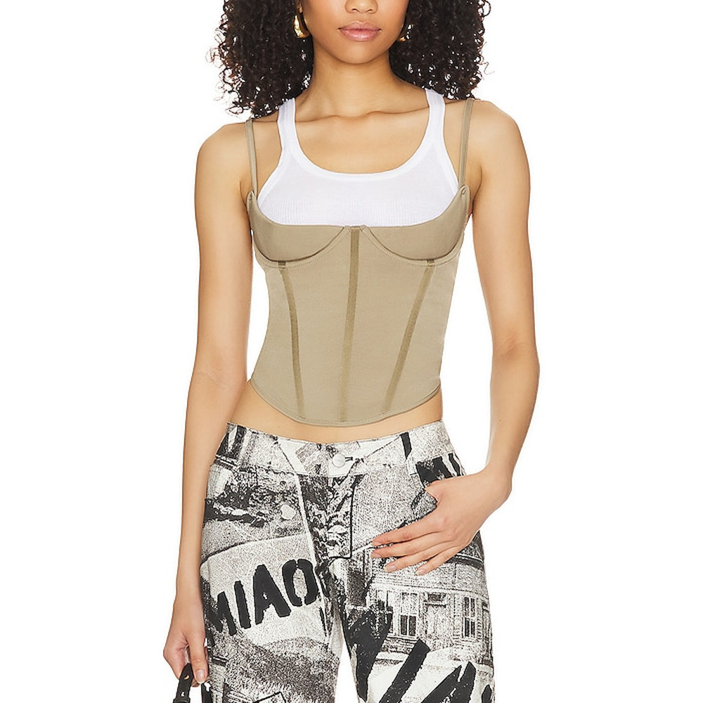 Miaou Tan & White Corset Style Tank Top